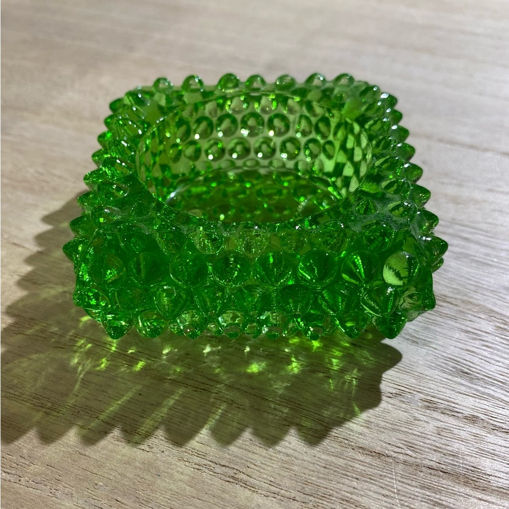 FENTON - VNTG - Green Spiked Hobnail Square Glass Salt Cellar / Keepsake Dish - Picture 2 of 8